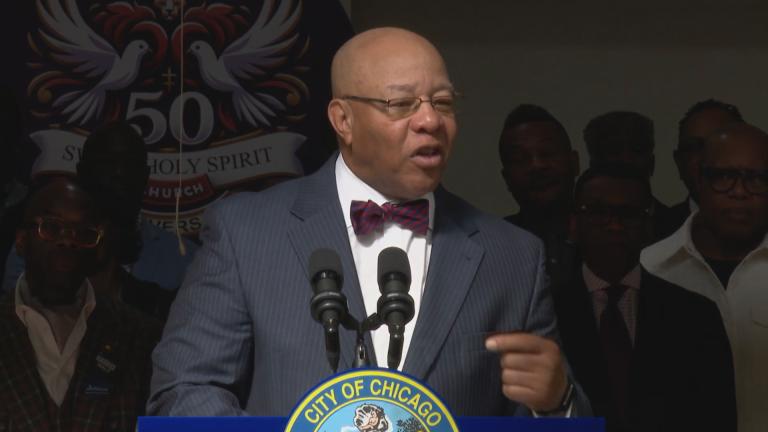 Rev. Mitchell Ikenna Johnson addresses the news media on Monday, Oct. 7 after being named to the Chicago Board of Education by Mayor Brandon Johnson. (
