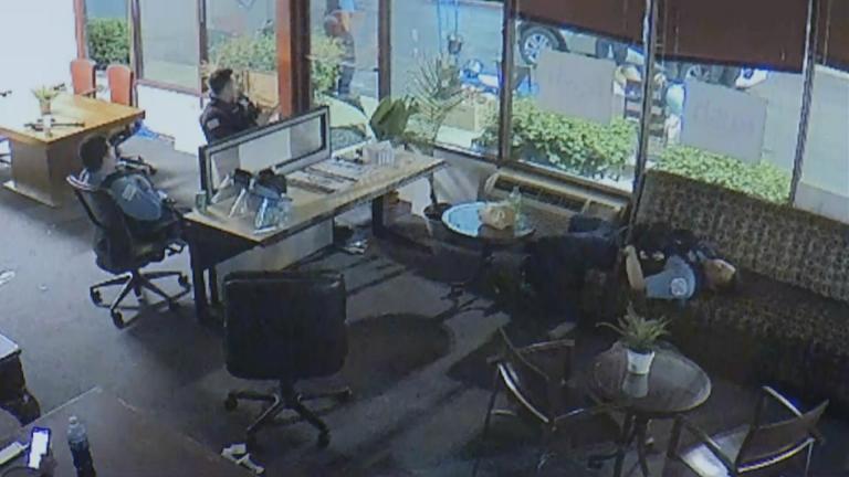 A screenshot from a video surveillance camera inside the office of U.S. Rep. Bobby Rush on June 1, 2020. (WTTW News via City of Chicago)