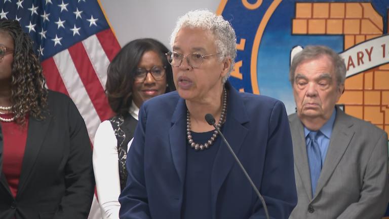 Cook County Board President Toni Preckwinkle speaks at a news conference about the county's guaranteed basic income program on April 8, 2025. (WTTW News)