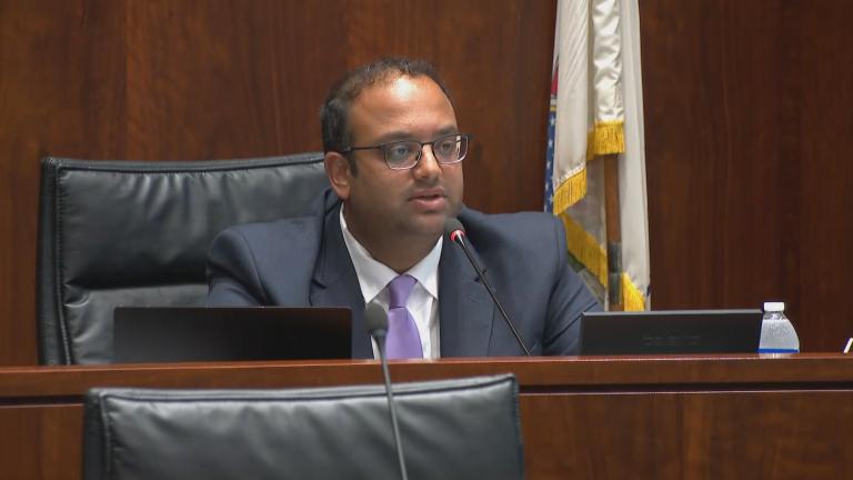 State Sen. Ram Villivalam (D-Chicago) speaks at a July 9, 2024, hearing about overhauling the CTA, Pace and Metra. (WTTW News)