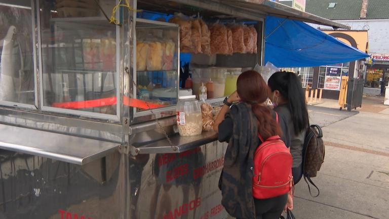 Two customers approach a street vendor’s cart in this file photo. (WTTW News)