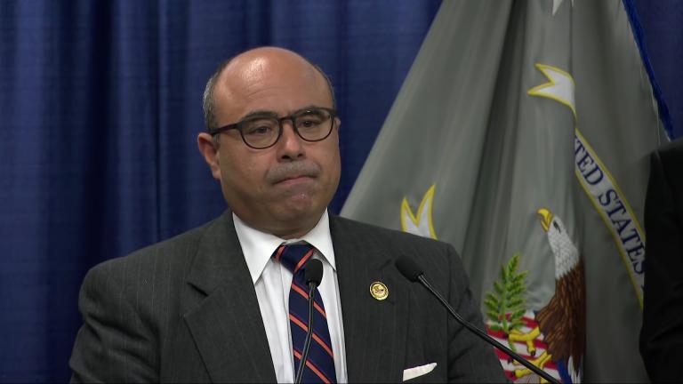 Andrew Boutros, U.S. Attorney  for the Northern District of Illinois, speaks during a press conference on July 2, 2026. (WTTW News)