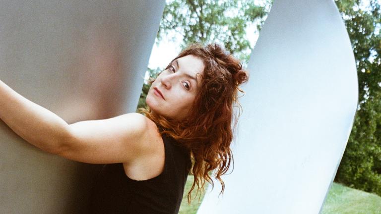 Sima Cunningham at Yoko Ono’s “Sky Landing” in Jackson Park (Credit: Shannon Marks)