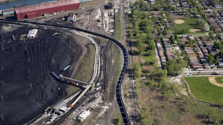 A former petcoke storage site near the Calumet River on Chicago's Southeast Side (Terry Evans / Courtesy of Museum of Contemporary Photography)