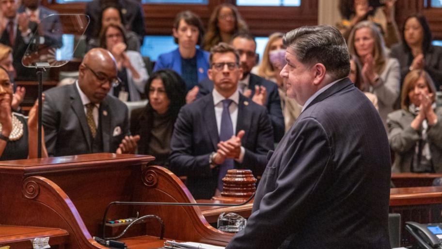 Gov. JB Pritzker delivers his State of the State and budget address before the General Assembly at the Illinois State Capitol, Wednesday, Feb. 19. 2025. (Andrew Adams / Capitol News Illinois)