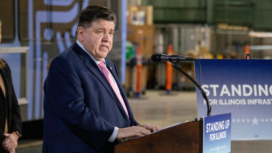 Gov. J.B. Pritzker speaks at a Rockford stop on his “Standing Up for Illinois” tour on Friday, March 21, 2025. (Andrew Adams / Capitol News Illinois)