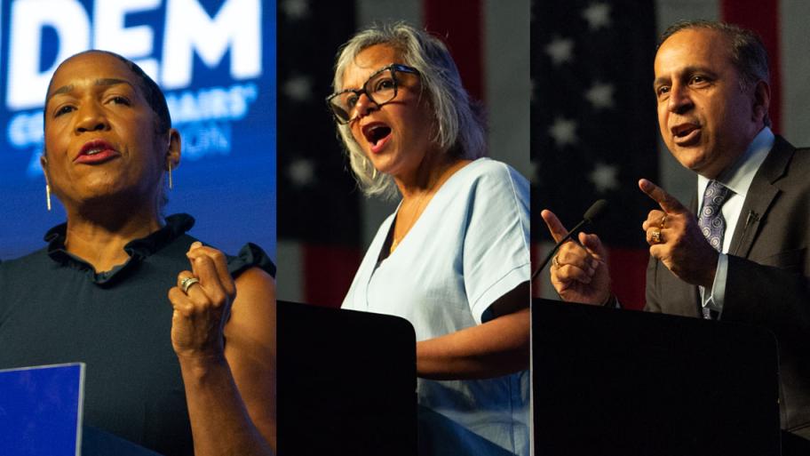 Lt. Gov. Juliana Stratton and U.S. Reps. Robin Kelly and Raja Krishnamoorthi. (Capitol News Illinois photos by Jerry Nowicki)
