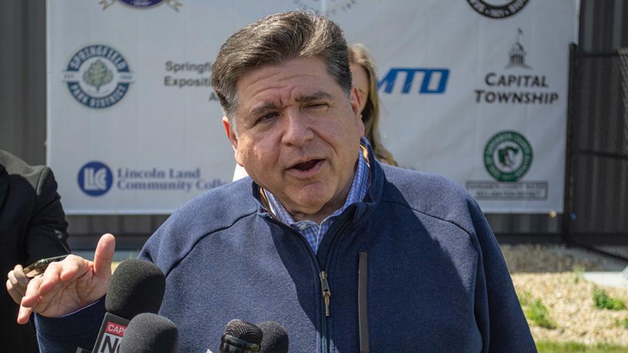 Gov. JB Pritzker speaks to reporters at an event in Springfield on Tuesday, April 28, 2026. (Jerry Nowicki / Capitol News Illinois)