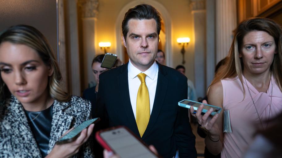 Rep. Matt Gaetz, R-Fla., one of House Speaker Kevin McCarthy's harshest critics, leaves the chamber after speaking on the floor, at the Capitol in Washington, Monday, Oct. 2, 2023. Gaetz has said he plans to use a procedural tool called a motion to vacate to try and strip McCarthy of his office as soon as this week. (AP Photo/J. Scott Applewhite)