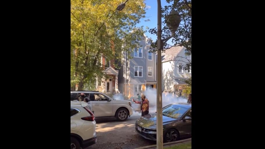 A still image of a video of federal agents deploying tear gas in Lakeview on Oct. 24, 2025. (Provided)