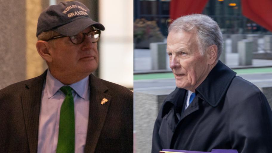 Ex-lobbyist Mike McClain, left, longtime confidant to former House Speaker Michael Madigan, right, are pictured in previous appearances at the Dirksen Federal Courthouse in Chicago in relation to their public corruption trials. (Andrew Adams / Capitol News Illinois)