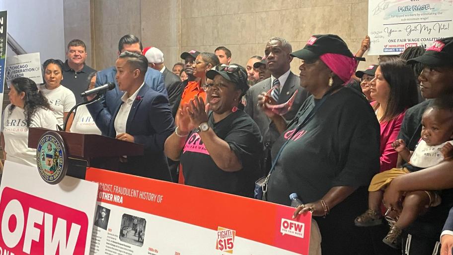 Ald. Jessie Fuentes (26th Ward) said the tipped minimum wage should be eliminated to protect workers from sexual harassment, wage theft and abuse. (Heather Cherone / WTTW News)