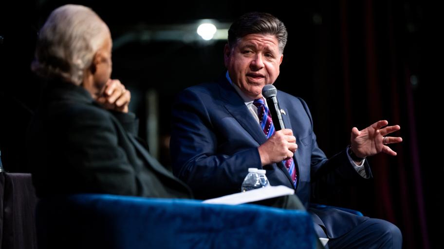 Illinois Gov. J.B. Pritzker speaks at the National Action Network Convention, accompanied by the Rev. Al Sharpton, in New York, Thursday, April 9, 2026. (AP Photo / Angelina Katsanis)