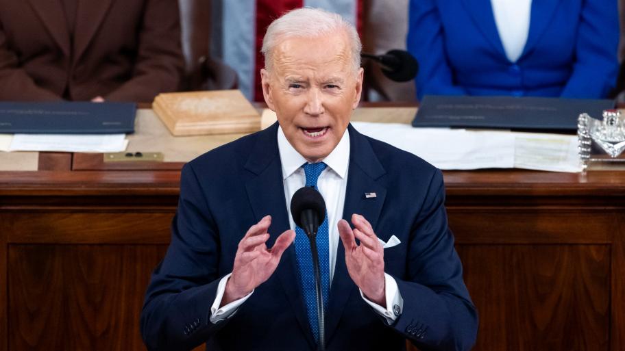 President Joe Biden delivers his first State of the Union address to a joint session of Congress at the Capitol, March 1, 2022, in Washington. (Jim Lo Scalzo / Pool via AP, File)