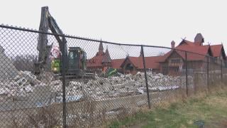 Demolition began Monday, March 4, 2024, on an illegal building in Humboldt Park that has been at the center of controversy since 2022, when it began rising on park grounds with no prior notice to the community. (WTTW News)