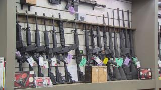 A gun store display is pictured in a file photo. (WTTW News)