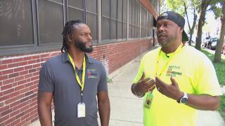 Nekenya Hardy and Les Jenkins work as violence interrupters in the Austin neighborhood. (WTTW News)