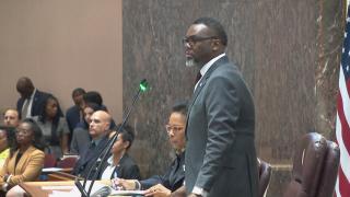 Mayor Brandon Johnson presides over the Nov. 15. 2023, Chicago City Council meeting as his budget is approved. (WTTW News)