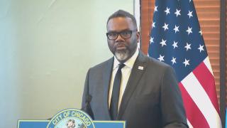 Mayor Brandon Johnson speaks at a news conference on Wednesday, March 13, 2024. (WTTW News)