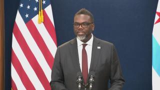 Mayor Brandon Johnson speaks at a news conference on Wednesday, Aug. 2, 2023. (WTTW News)