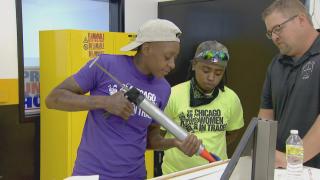 Kimberly Moss trains with the Chicago Women in Trades program. (WTTW News)