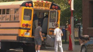 A bus outside Broadway Armory. (WTTW News)