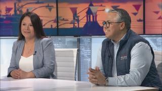 Ruth Cruz, who has declared victory in Chicago’s 30th Ward, and Ald. Gilbert Villegas (36th Ward) appear on “Latino Voices” on April 8, 2023. (WTTW News)