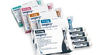 This image provided by Novo Nordisk in January 2023, shows packaging for the company's Wegovy drug. Children struggling with obesity should be evaluated and treated early and aggressively, with medications for kids as young as 12 and surgery for those as young as 13 who qualify, according to new guidelines released by the American Academy of Pediatrics on Monday, Jan. 9, 2023. (Novo Nordisk via AP)