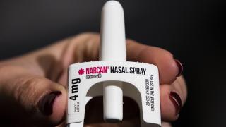 The overdose-reversal drug Narcan is displayed during training for employees of the Public Health Management Corporation (PHMC), Dec. 4, 2018, in Philadelphia. (AP Photo/Matt Rourke, File)
