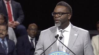 Mayor Brandon Johnson delivers his inaugural address on Monday, May 15. (City of Chicago)