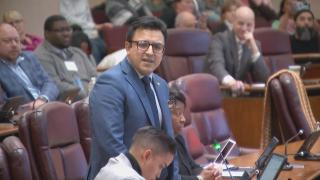 Ald. Byron Sigcho-Lopez speaks at a special City Council meeting on April 1, 2024. (WTTW News)