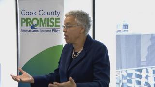 Cook County Board President Toni Preckwinkle speaks to participants of the Cook County Promise guaranteed income pilot on Nov. 16, 2022. (WTTW News)