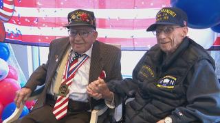 WWII veterans Myron Petrakis and Marvin Elman meet in a nursing home in Evanston, Ill. (WTTW News)