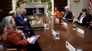 President Joe Biden, center, meets with congressional leaders at the White House in Washington, DC, on Tuesday, Nov. 29. (Yuri Gripas / Abaca / Bloomberg via Getty Images, CNN)