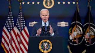 President Joe Biden speaks on Feb. 16 in Washington, DC, about the Chinese surveillance balloon and other unidentified objects shot down by the US military. (Evan Vucci / AP via CNN)