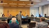 Ald. David Moore (17th Ward) returns to his seat after addressing the Chicago Transit Authority board of directors on Wednesday, May 14, 2025. (Nick Blumberg / WTTW News)