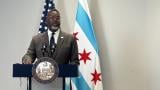 Mayor Brandon Johnson addresses the news media on Tuesday, July 7, 2026. (Heather Cherone / WTTW News)