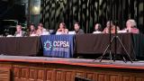 The Community Commission for Public Safety and Accountability listens during a special meeting on Jan. 8. 2026, at Thalia Hall. (Heather Cherone / WTTW News)