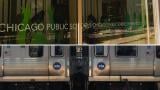 Chicago Public Schools logo and a CTA train are pictured in a photo illustration. (WTTW News)