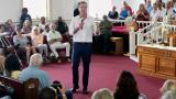 Gov. Gavin Newsom, D-Calif., gives remarks to a crowd at St. Paul First Baptist Church on Wednesday, July 9, 2025, in Laurens, S.C. (AP Photo / Meg Kinnard)