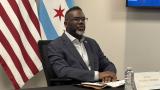Mayor Brandon Johnson addresses the news media on Tuesday, April 22, 2025. (Heather Cherone/WTTW News)