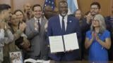 Mayor Brandon Johnson displays the executive order he signed on Saturday, Jan. 31. (Provided)