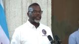 Mayor Brandon Johnson speaks during a news conference in Gage Park on the Southwest Side, on Aug. 19, 2025, about flooding damage to residents' homes following recent storms. (WTTW News)