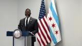 Mayor Brandon Johnson addresses the news media on May 5, 2026. (Heather Cherone / WTTW News)
