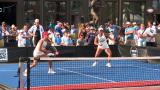 A pickleball exhibition match in Wrigleyville, July 21, 2026. (WTTW News)
