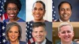 Top left to right: U.S. Rep. Lauren Underwood, Illinois Lt. Gov. Juliana Stratton, U.S. Rep. Raja Krishnamoorthi. Bottom left to right: U.S. Rep. Robin Kelly, U.S. Rep. Darin LaHood, former Illinois state Rep. Tom Demmer