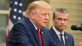 President Donald Trump speaks as Secretary of Defense Pete Hegseth listens during an observance ceremony on the 25th anniversary of the 9/11 attacks, Friday, Sept. 11, 2026, at the Pentagon in Washington. (AP Photo / Mark Schiefelbein)
