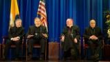 From left, U.S. Cardinals Blase Cupich of Chicago, Joseph Tobin of Newark, Timothy Dolan of NY, and Daniel Di Nardo, archbishop emeritus of Galveston Houston, attend a press conference at the North American College in Rome, Friday, May 9, 2025, one day after U.S. Cardinal Robert Francis Prevost was elected Pope Leo XIV. (AP Photo / Gregorio Borgia)