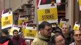 Chicago hotel workers picket as they go on strike on Oct. 9, 2026. (WTTW News)