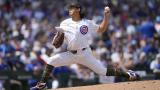 Chicago Cubs pitcher Shota Imanaga delivers during the fourth inning of a baseball game against the Pittsburgh Pirates, Saturday, May 18, 2024, in Chicago. (AP Photo/Charles Rex Arbogast)